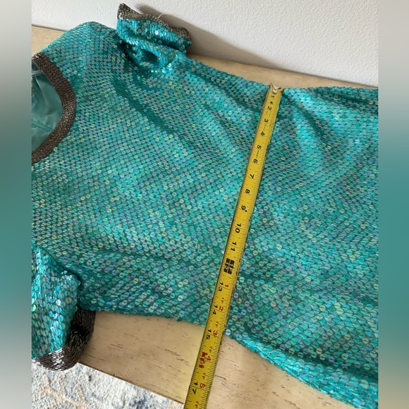 Vintage Stenay Turquoise Sequin Gown Mini Dress XS - Picture 5 of 15